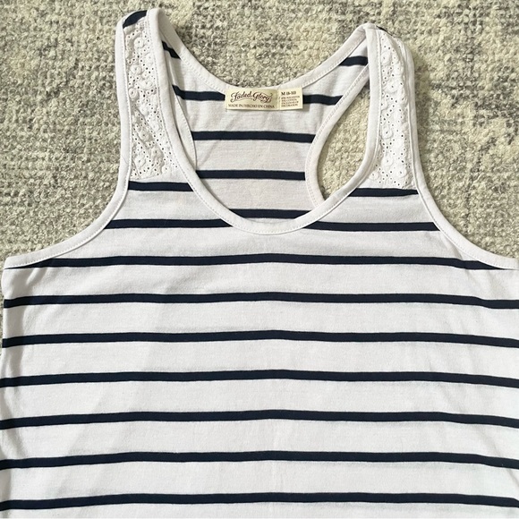 Two set bundle lot 2 striped tank tops tan cream white dark navy blue eyelet - Picture 6 of 8